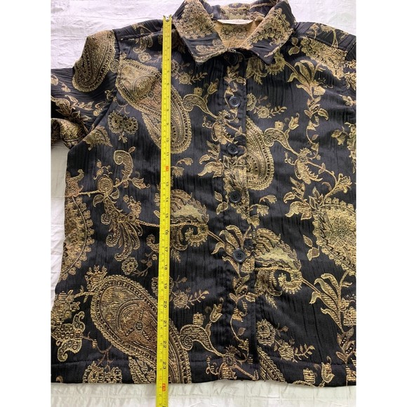 French Laundry Womens Large Blazer Jacket Black Gold Paisley Floral Button Up - Picture 6 of 8